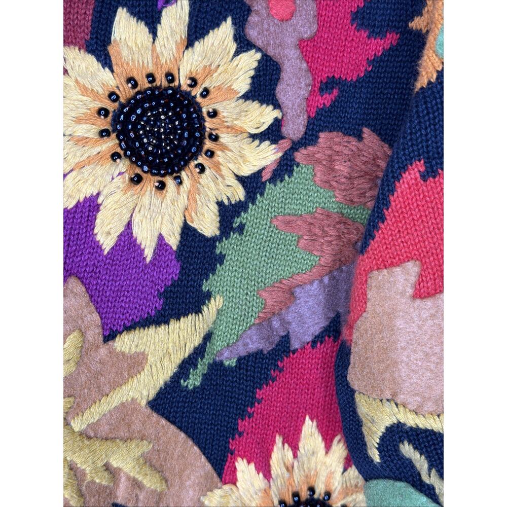 VTG Michael Simon L Embroidered Sunflower Sweater Cardigan Fall Autumn Halloween - Picture 4 of 11